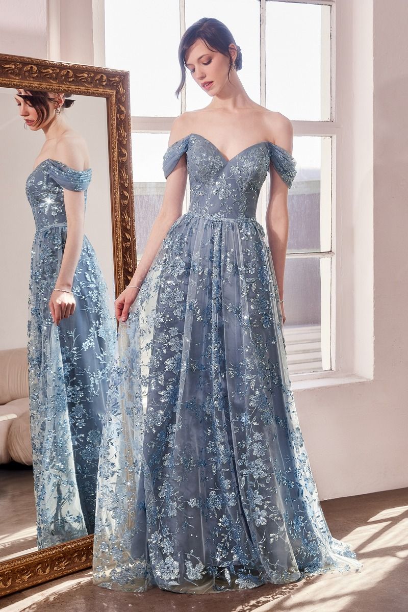 AMORIS T607 Dress in Smoky Blue — front view