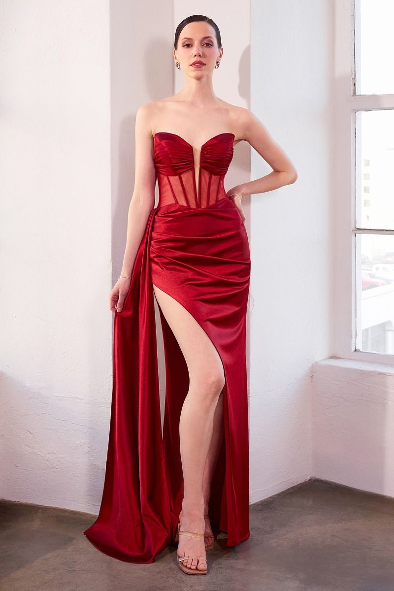AMORIS T811 Dress in Deep Red — front view