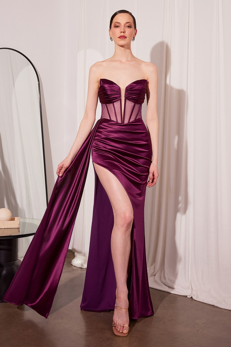 AMORIS T811 Dress in Eggplant — front view