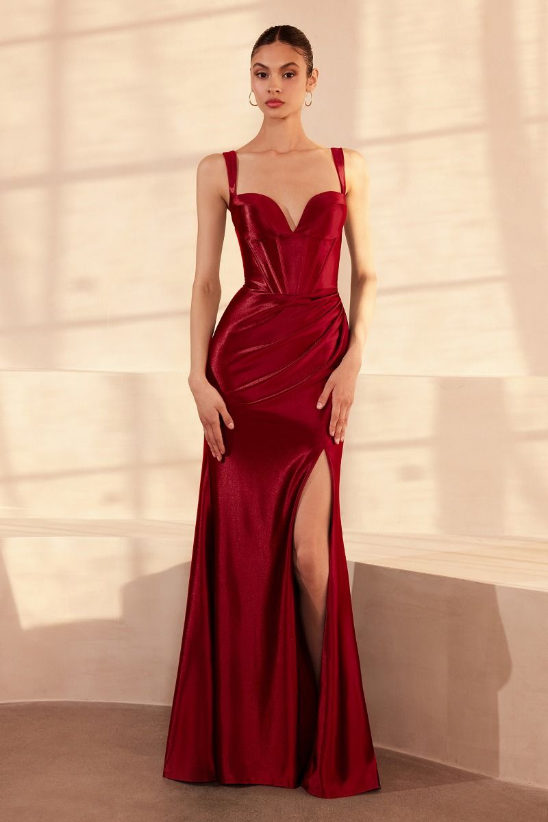 AMORIS T813 Dress in Deep Red — front view