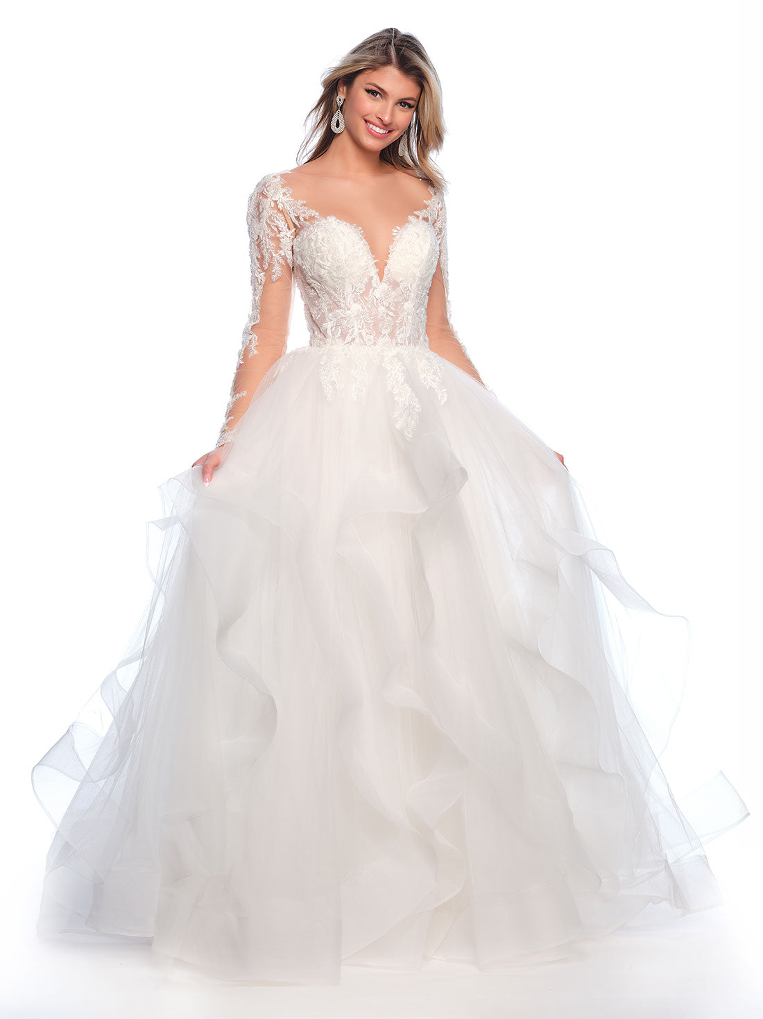Dave &amp; Johnny 12117 Embroidered Ruffle Gown