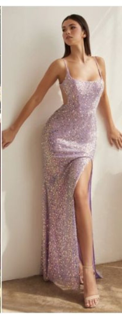 Sequin gown with daring high slit