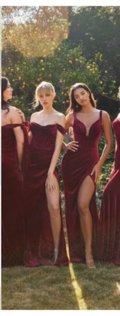 Regal burgundy velvet gowns